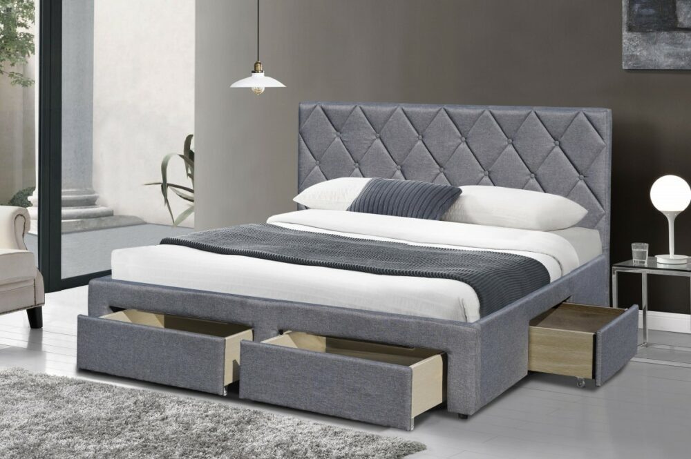HALMAR Čalouněná postel Betina 160x200 dvoulůžko - šedé