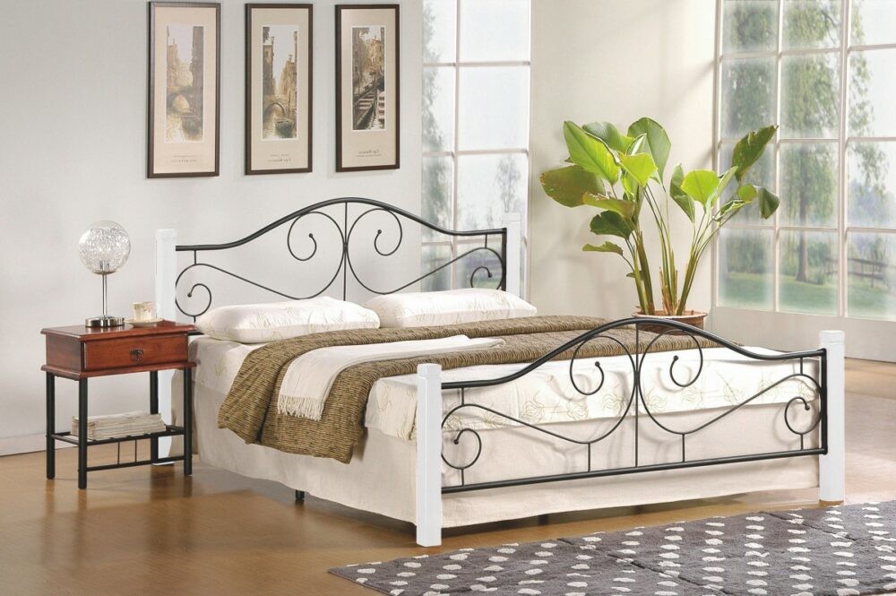 HALMAR Kovová postel Violetta 160x200 dvoulůžko bílá/černá