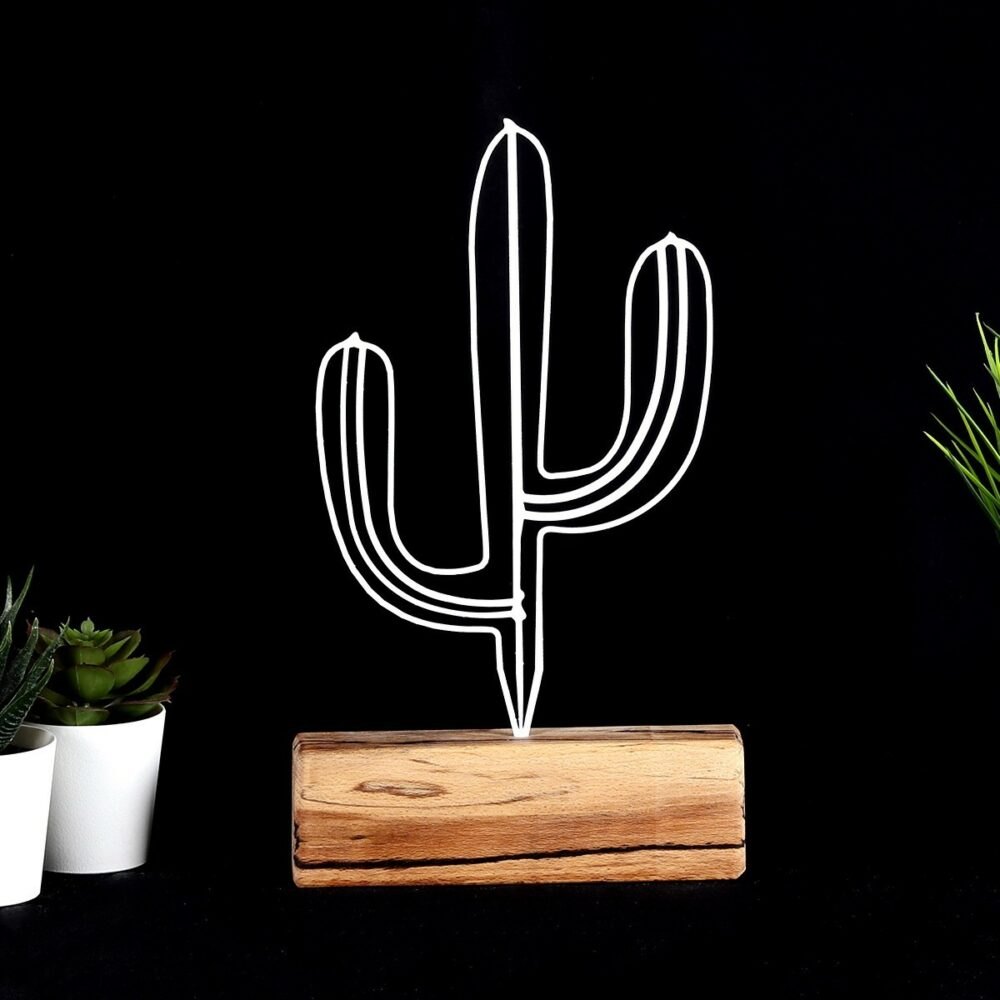 Hanah Home Kovová dekorace Cactus Mini 24 cm bílá