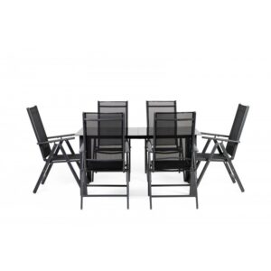 Hector Sada zahradního nábytku - stůl 150 cm + 6 židlí Dizu II tmavě šedá