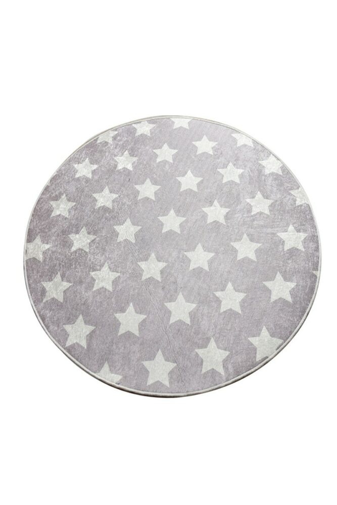 Conceptum Hypnose Dětský kulatý koberec Stars 140 cm šedý
