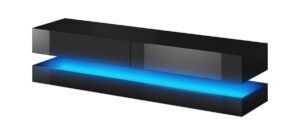 Vivaldi TV stolek Fly s LED osvětlením 140 cm černý mat/černý lesk