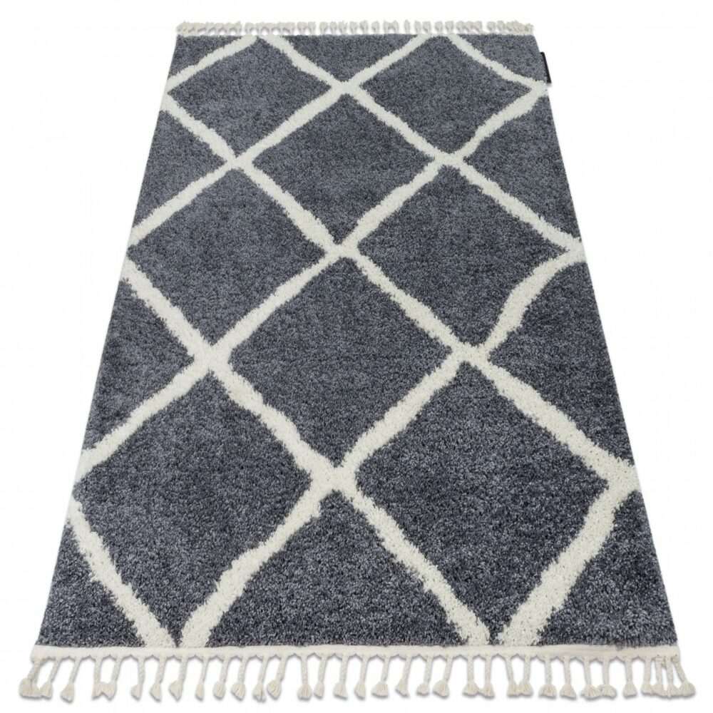 Dywany Lusczow Kusový shaggy koberec BERBER CROSS šedý