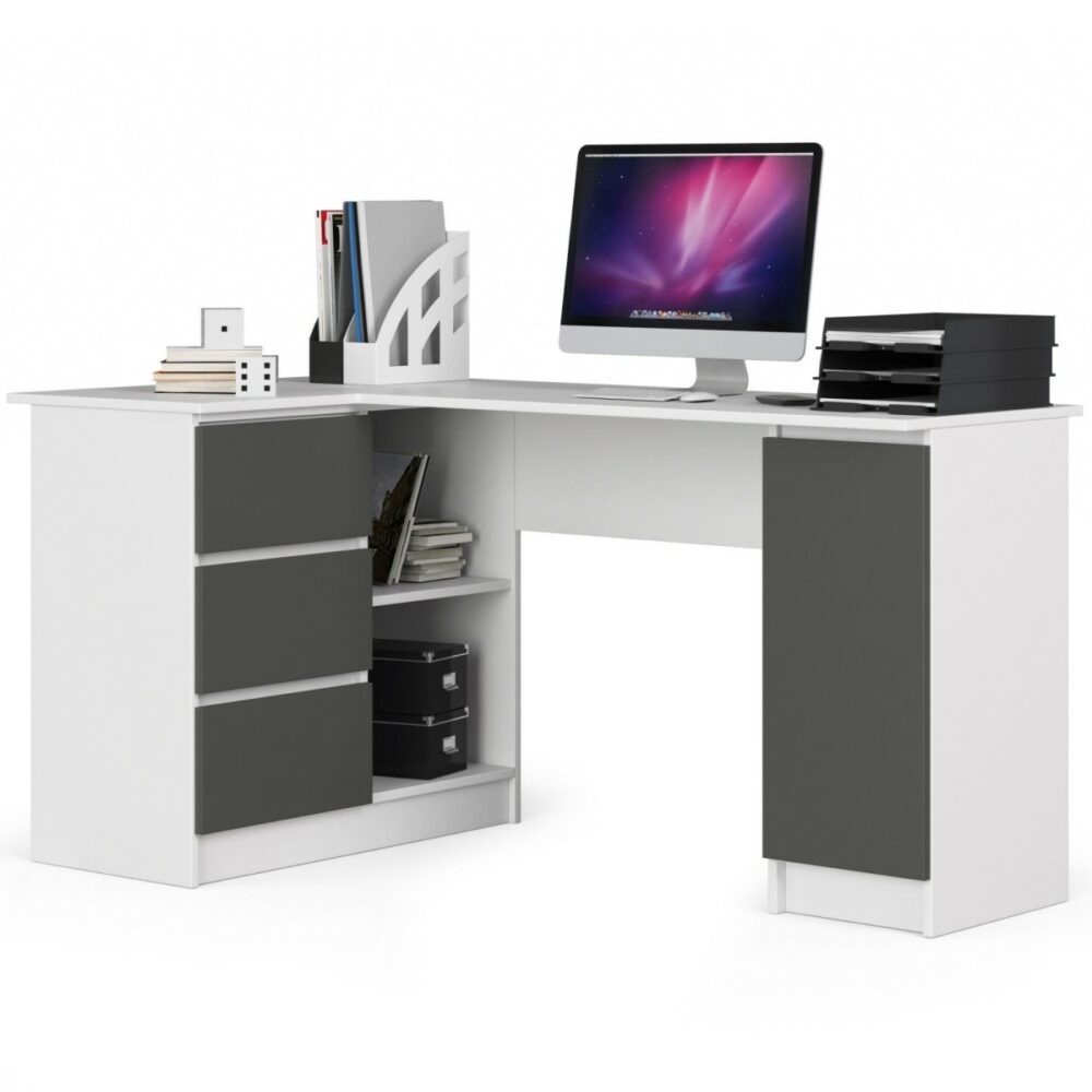 Ak furniture Rohový psací stůl B20 155 cm levý bílý/šedý