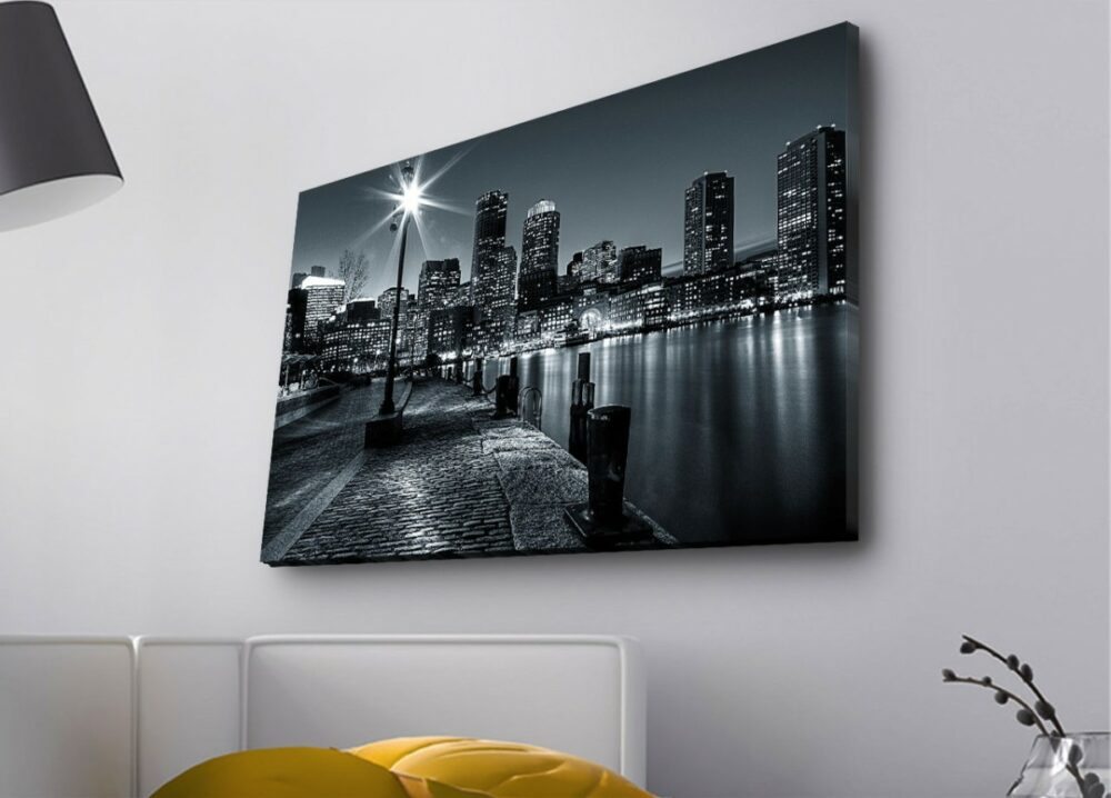 Wallity Obraz s LED osvětlením NOČNÍ MĚSTO S ŘEKOU 45 x 70 cm