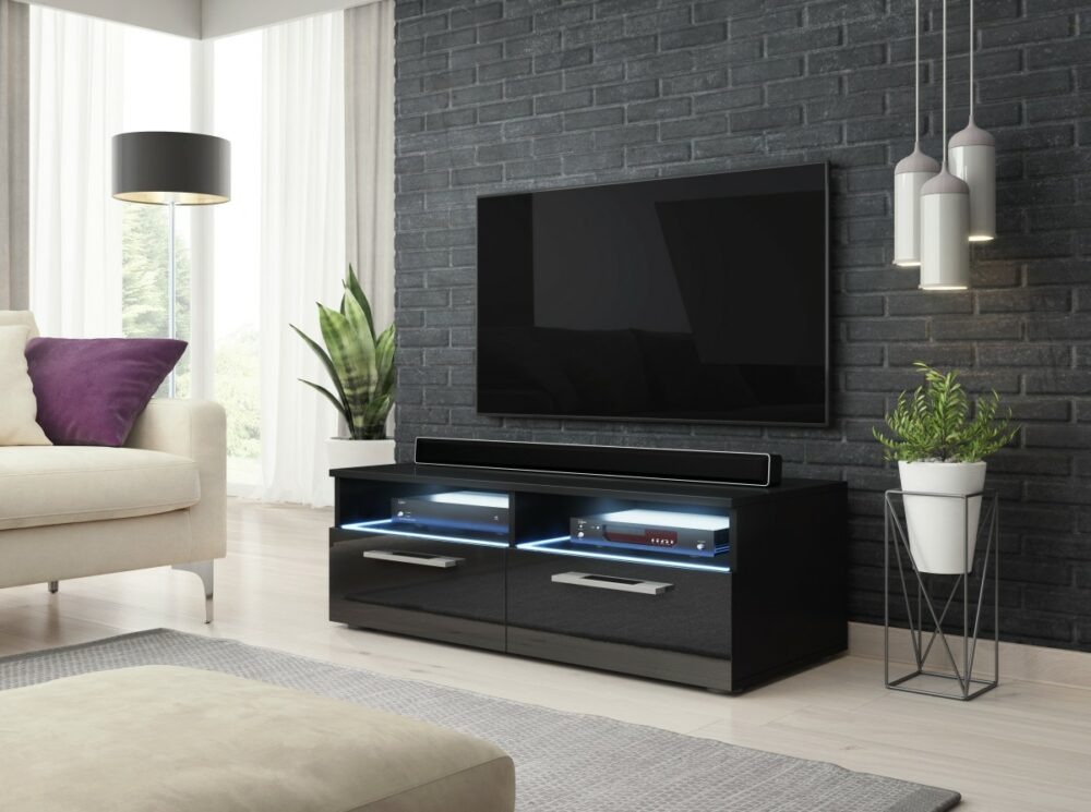 Vivaldi TV stolek Bonn s LED osvětlením 100 cm černý mat/černý lesk