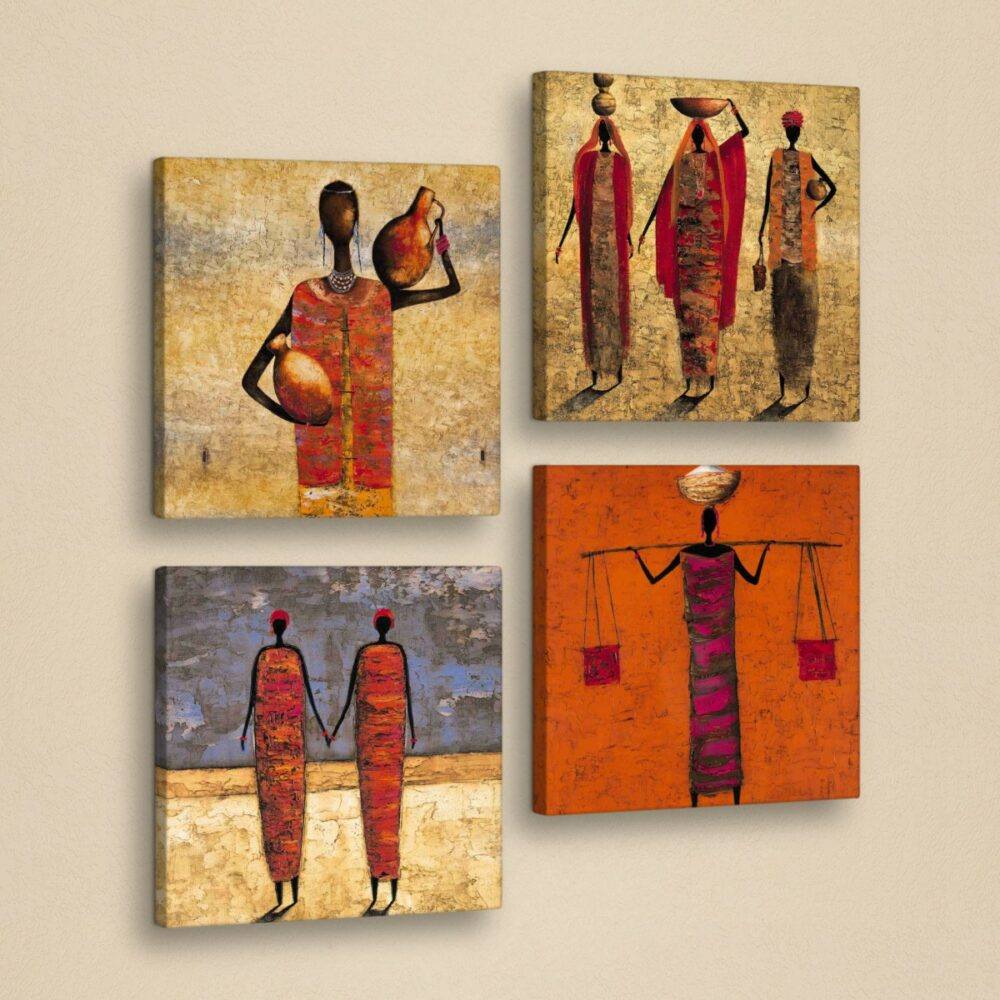 Wallity Sada obrazů AFRICAN WOMEN 33 x 33 cm 4 kusy