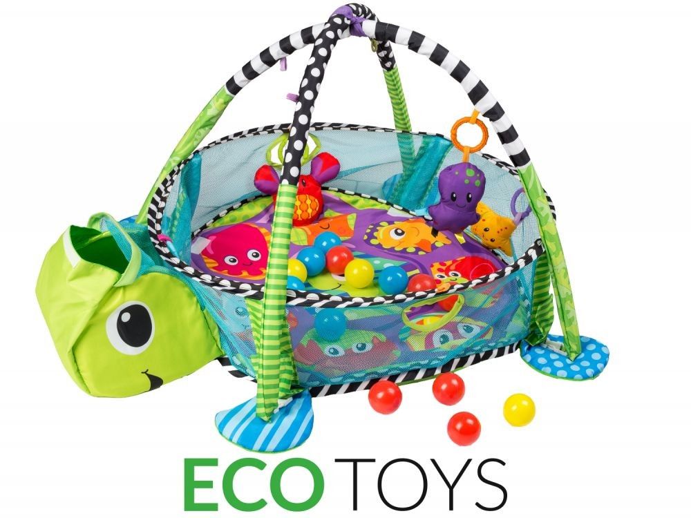 ECOTOYS Vzdělávací hrací deka s míčky Eco Toys - želva