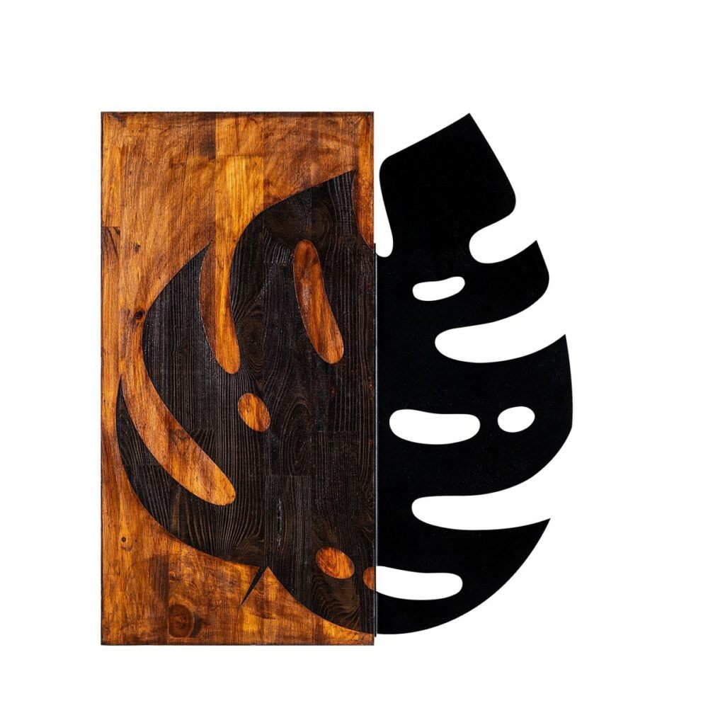 Wallity Nástěnná dřevěná dekorace LEAF hnědá/černá