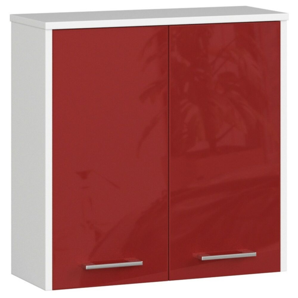Ak furniture Závěsná koupelnová skříňka Fin 60 cm bílá/červená lesk