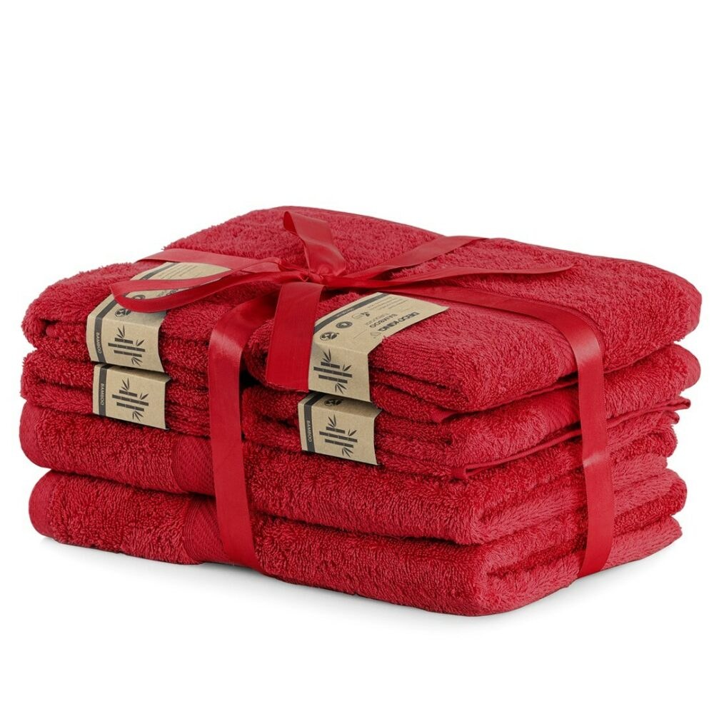 Set 2 osušek a 4 ručníků DecoKing Bella červené