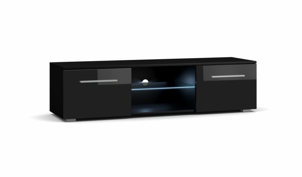 Vivaldi TV stolek Moon s LED osvětlením 140 cm černý mat/černý lesk