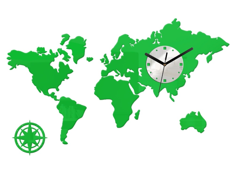 ModernClock 3D nalepovací hodiny Mapa světa zelené