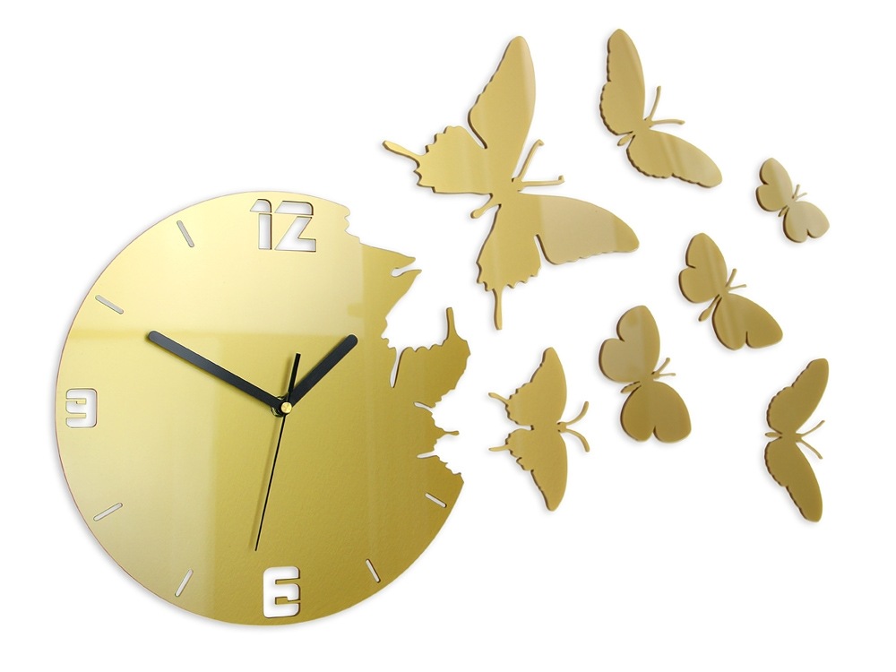 ModernClock 3D nalepovací hodiny Butterfly zlaté