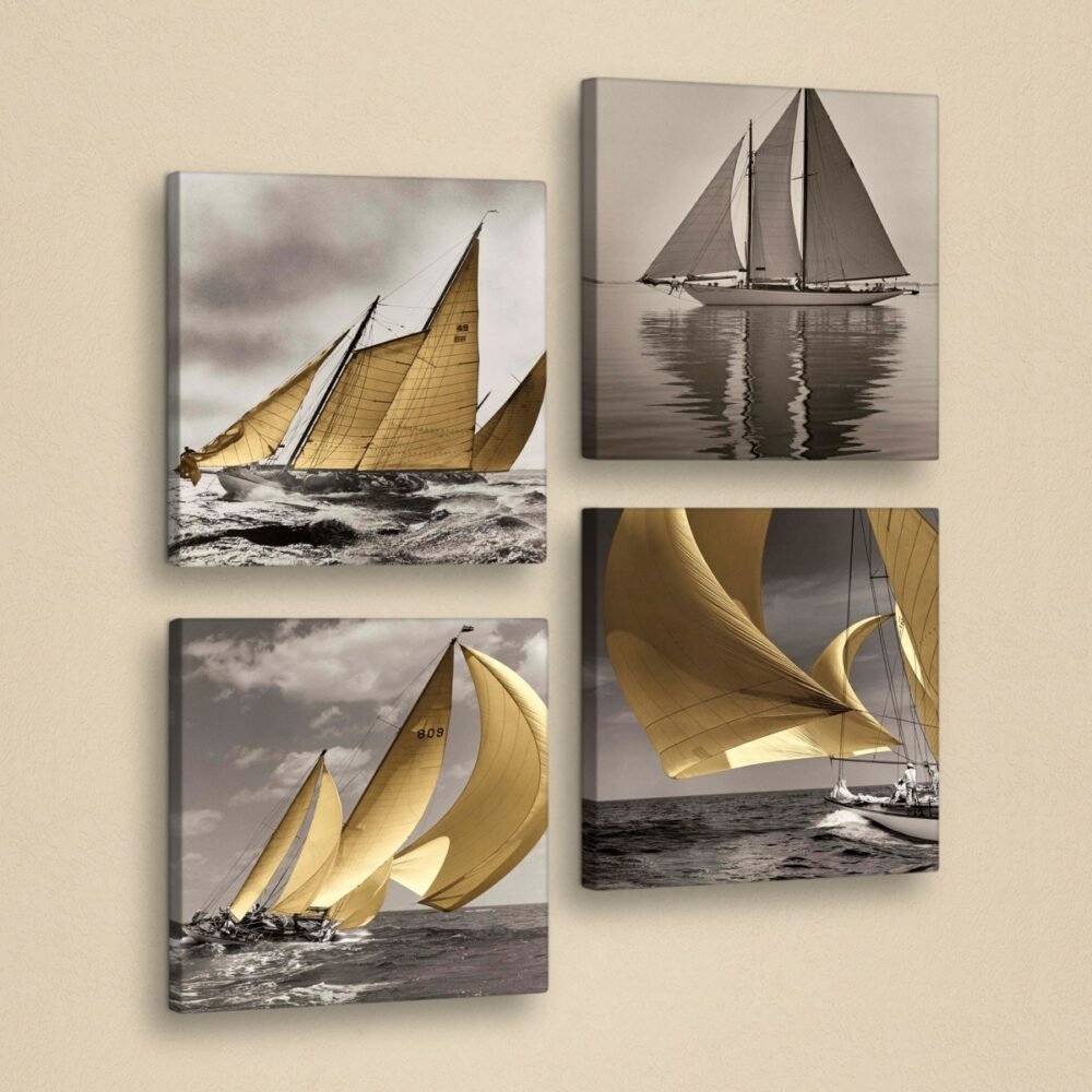 Hanah Home Sada obrazů Boats 4 ks 33x33 cm