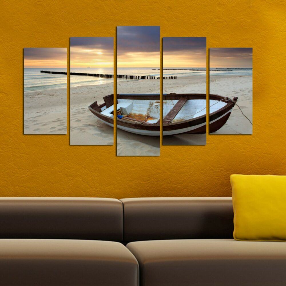 Hanah Home Vícedílný obraz Sunset Over The Sea And Boat 110x60 cm