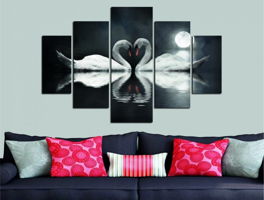 Hanah Home Vícedílný obraz Swan Lake 92 x 56 cm