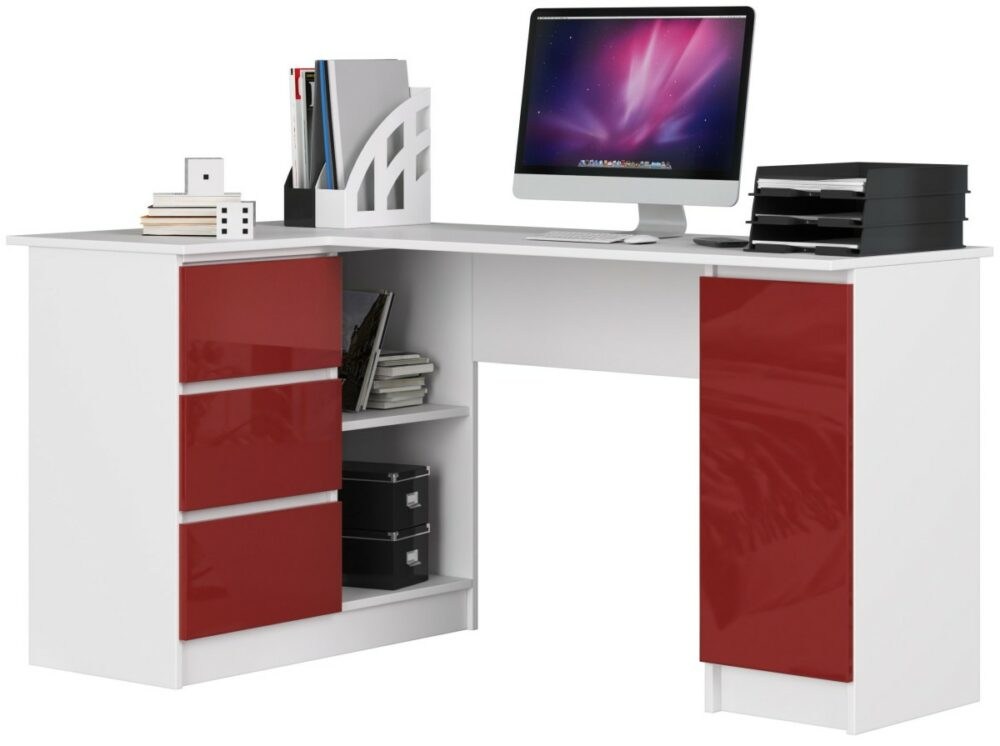Ak furniture Rohový psací stůl B20 bílý/červený levý