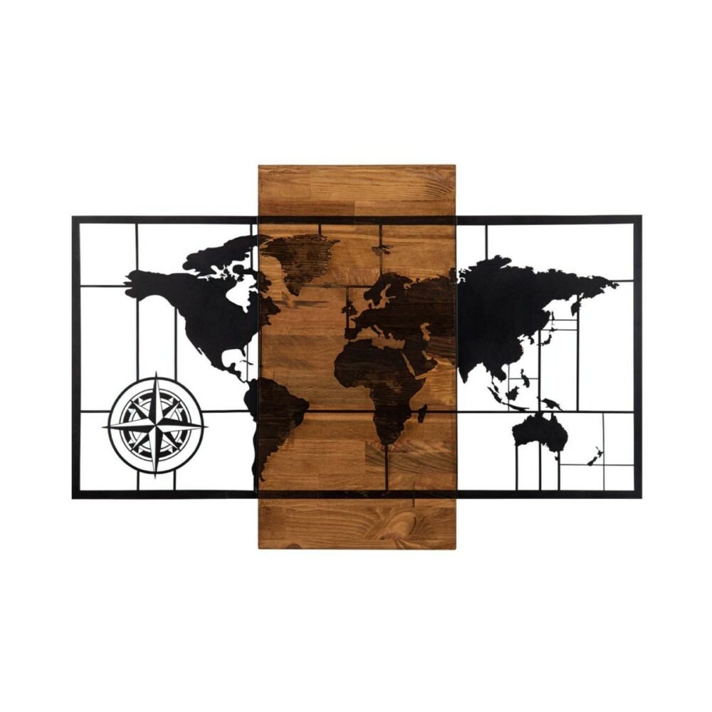 Wallity Nástěnná dřevěná dekorace WORLD MAP II hnědá/černá