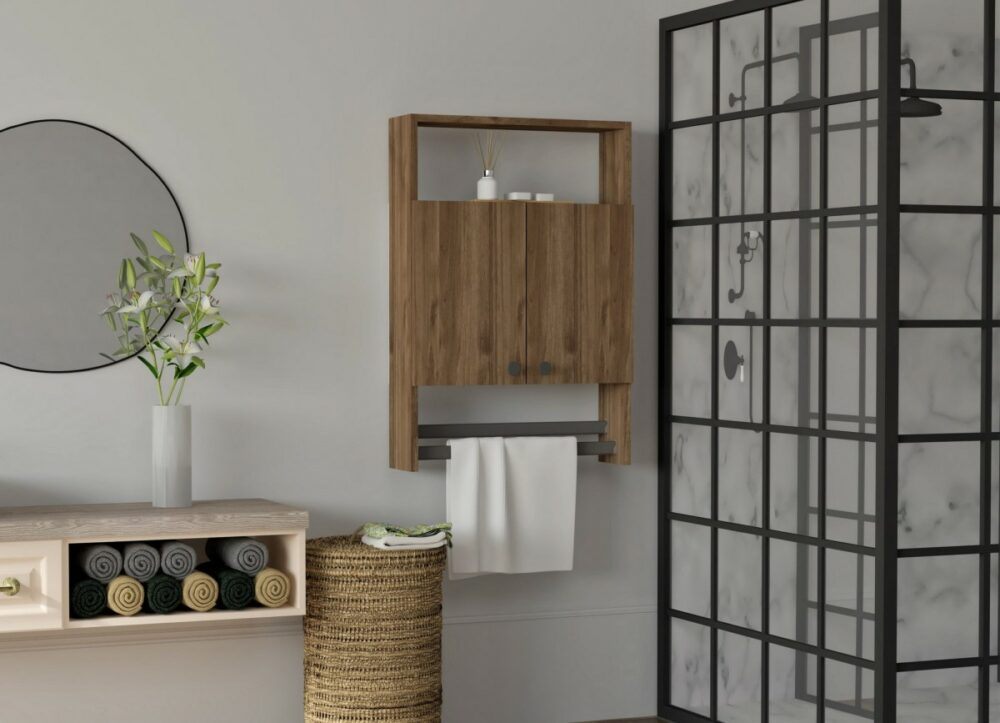 Kalune Design Závěsná koupelnová skříňka s věšákem na ručníky Ela ořech