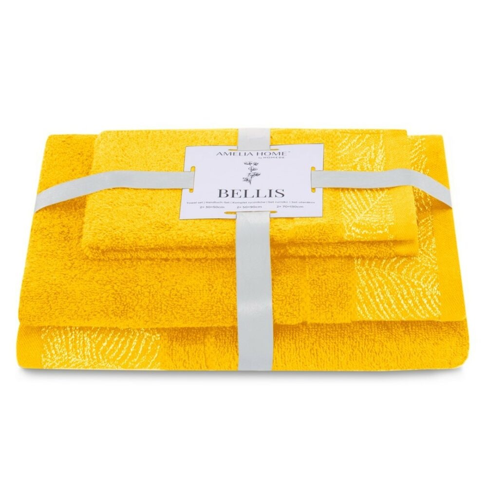 AmeliaHome Sada 3 ks ručníků BELLIS klasický styl žlutá