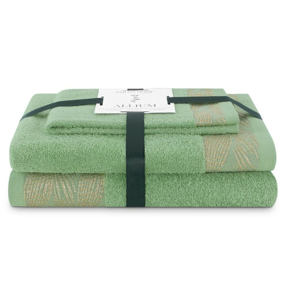 AmeliaHome Sada 3 ks ručníků ALLIUM klasický styl světle zelená