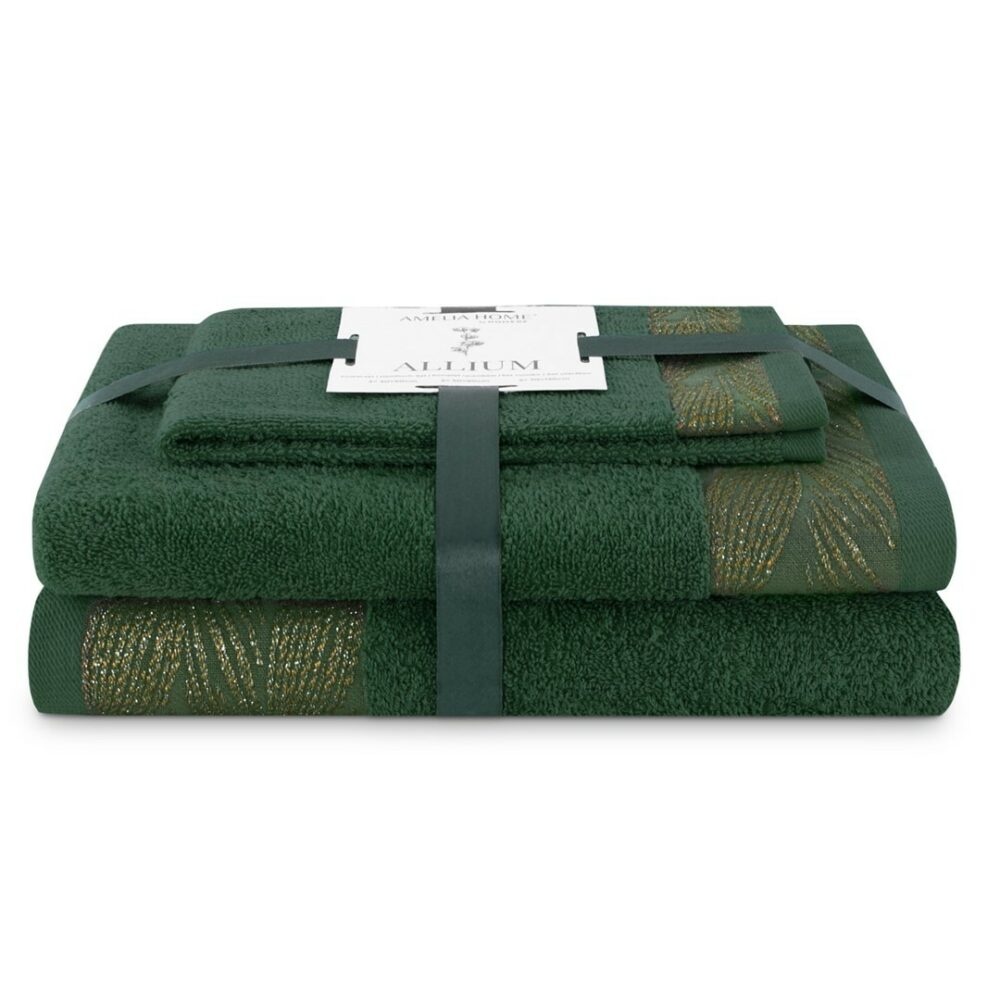 AmeliaHome Sada 3 ks ručníků ALLIUM klasický styl zelená