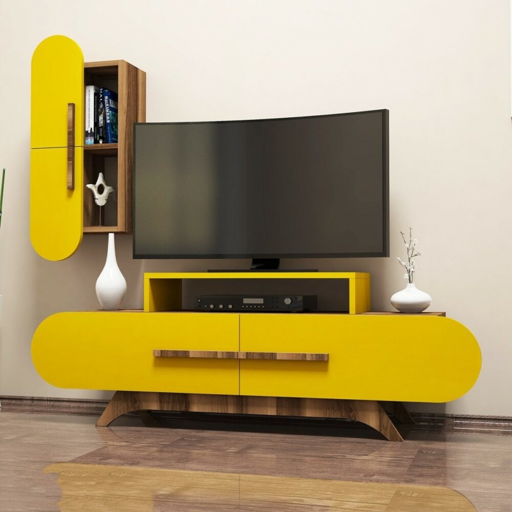 Kalune Design Obývací stěna ROSE S 145 cm ořech/žlutá