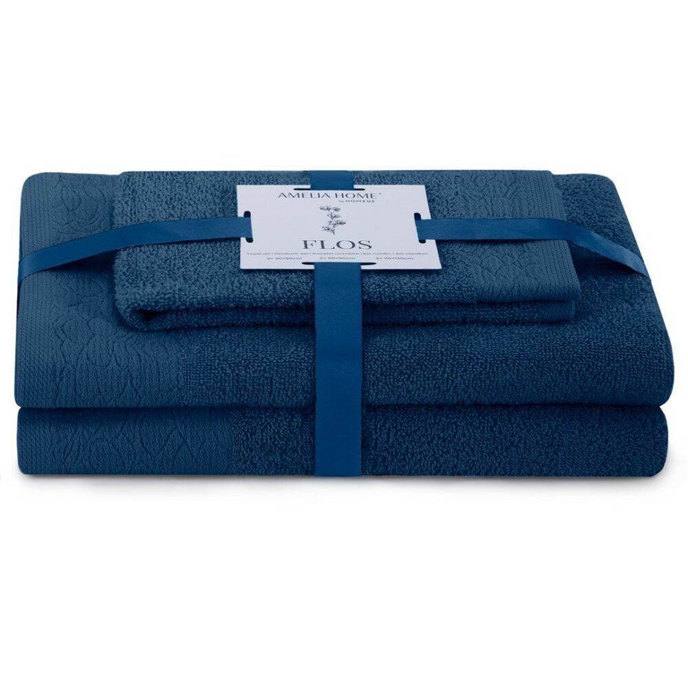 AmeliaHome Sada 3 ks ručníků FLOSS klasický styl námořnická modrá