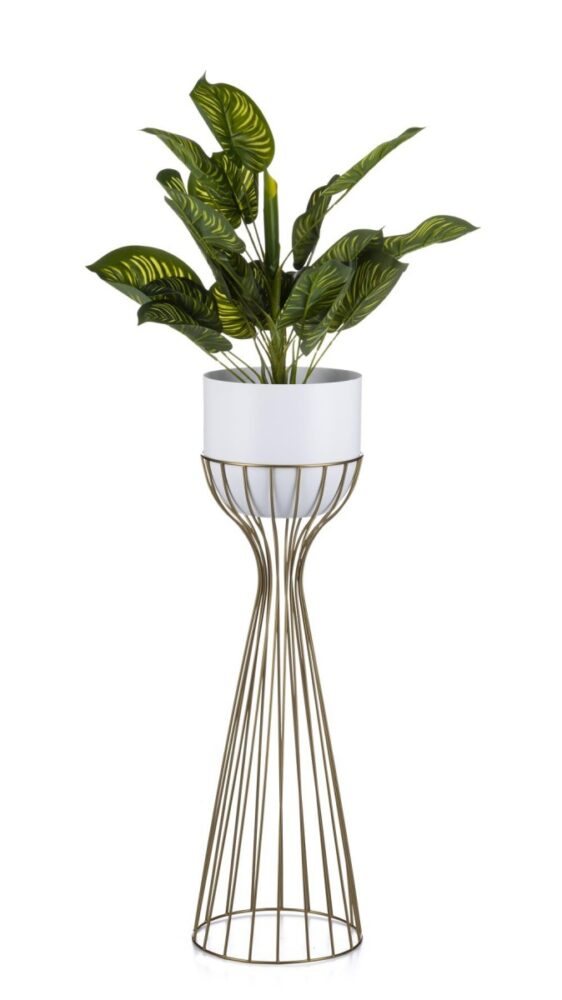 DekorStyle Květináč na stojanu LOFT V 68 cm bílý/zlatý