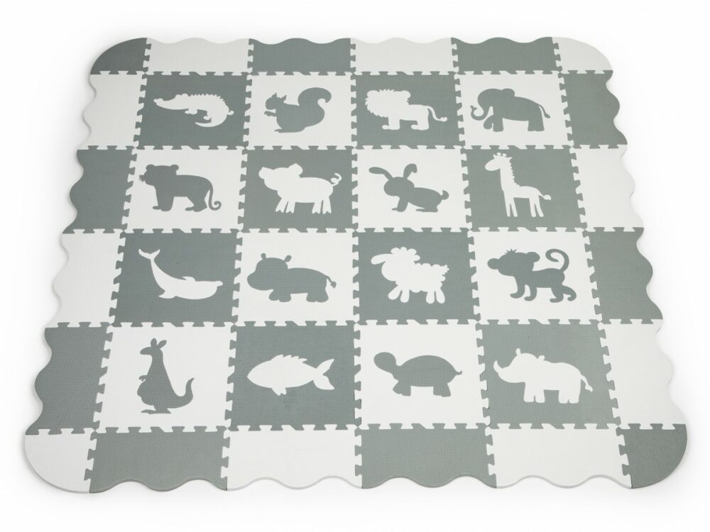 ECOTOYS Pěnová puzzle podložka Animals šedá - 36 kusů