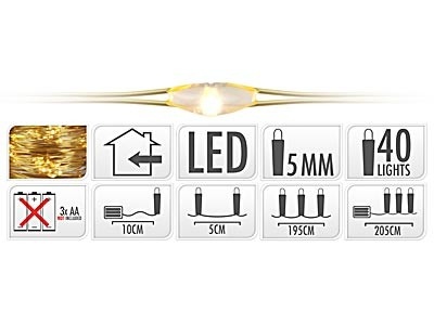 Mondex Vánoční LED světélka DRAV 2 m žlutá teplá