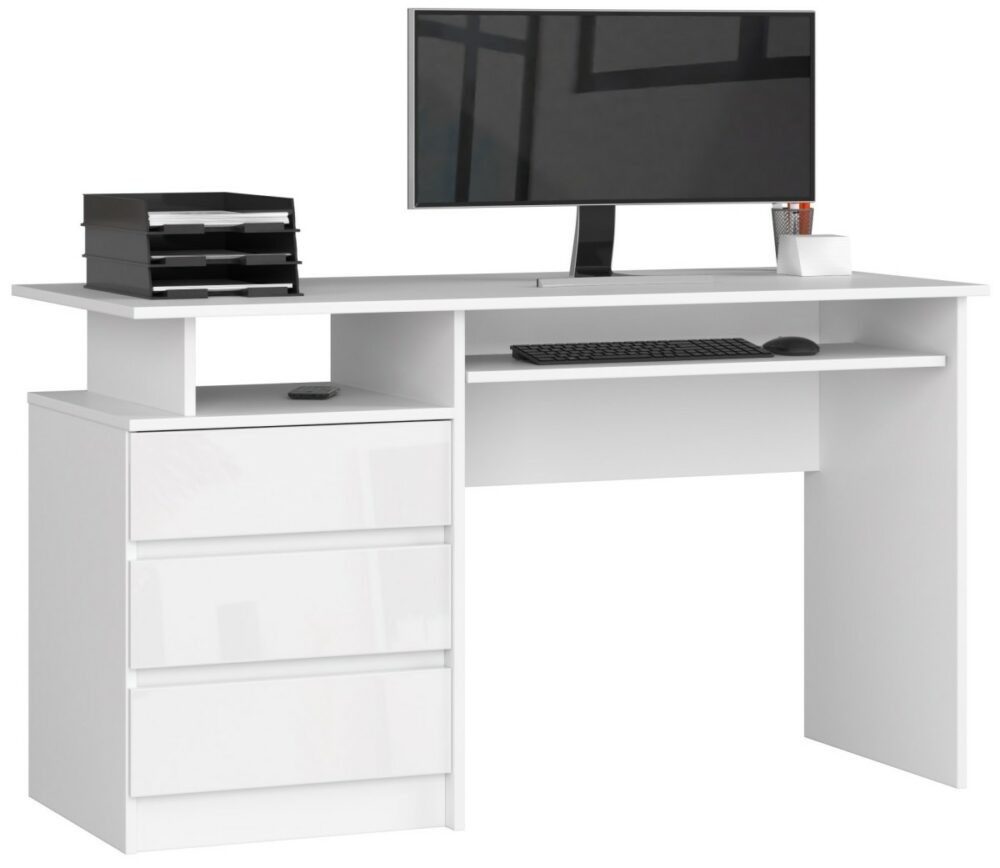 Ak furniture Volně stojící psací stůl CLP 135 cm bílý akryl vysoký lesk