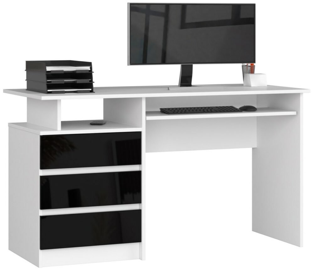 Ak furniture Volně stojící psací stůl CLP 135 cm bílý/černý akryl vysoký lesk