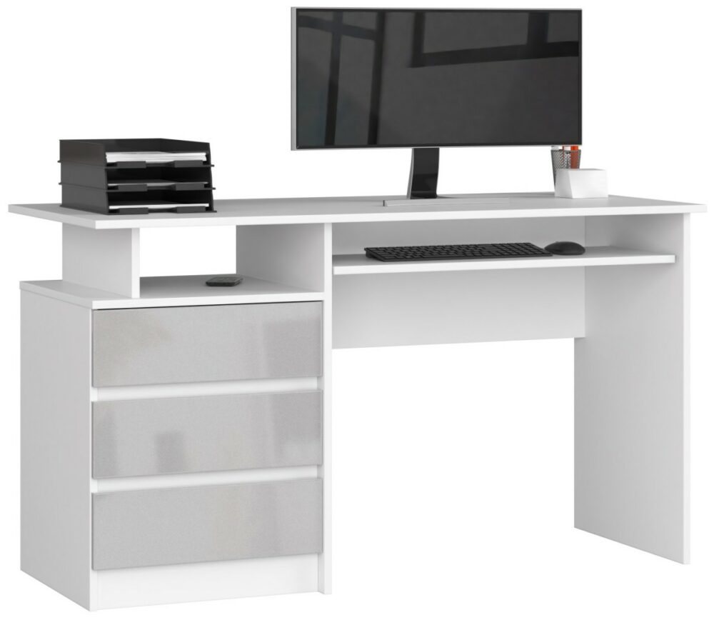 Ak furniture Volně stojící psací stůl CLP 135 cm bílý/šedý akryl vysoký lesk