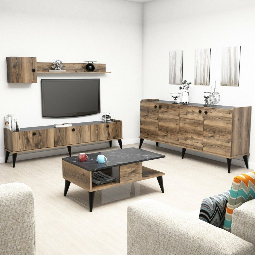 Kalune Design Sestava nábytku do obývacího pokoje Lidya ořech/černý mramor II