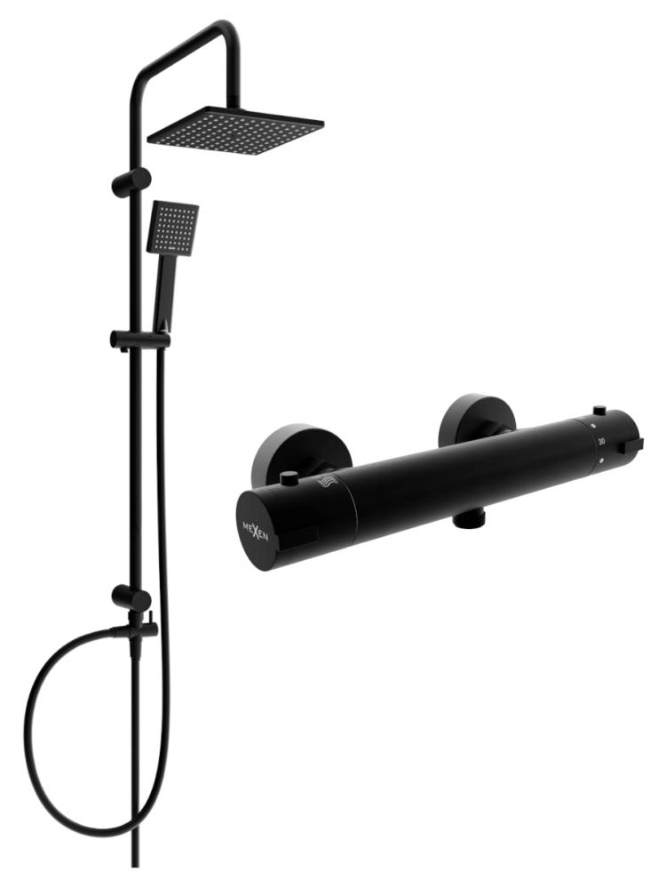 Sprchový set MEXEN Tord - termostatická sprchová baterie Kai černý