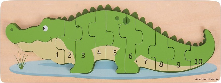 Bigjigs Toys Vkládací puzzle krokodýl s čísly CROCODILE zelený