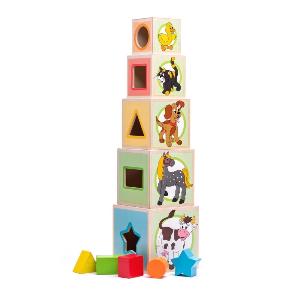 Woody Věž s pěti kostkami Zvířátka