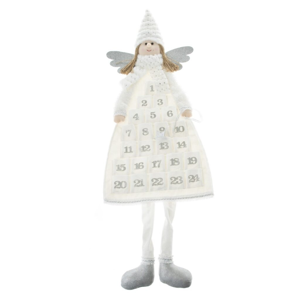 Textilní adventní kalendář Anděl bílo-stříbrná